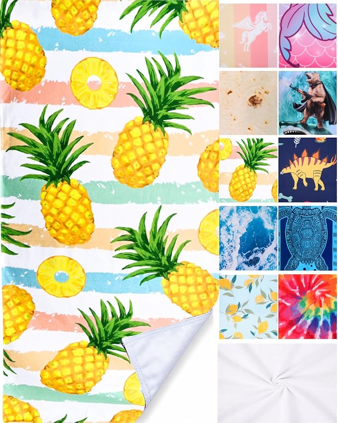 LIVILAN Pineapple Beach Towel, 30" x 60" Large & Lightweight, Soft Microfiber, Absorbent, Quick Dry, Sand Free, Ideal for Pool, Bath, Swim, Travel, Unique Yellow Pineapple Gifts