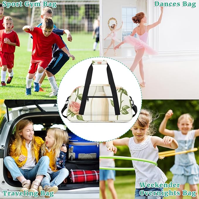 Rose Milk Kids-Duffel-Bags Gymnastics Dance Bag Carry-On Overnight Travel Gym Lightweight Dance Sports Bags For Girls Boys Kids，