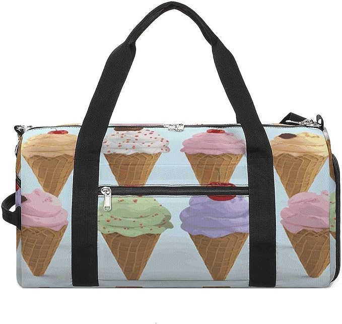 Oxford Cloth Ice Cream Cones Gym Bag,Duffle Bag with Shoes Compartment And Adjustable Shoulder Straps，Weekender Bags for Men Women.