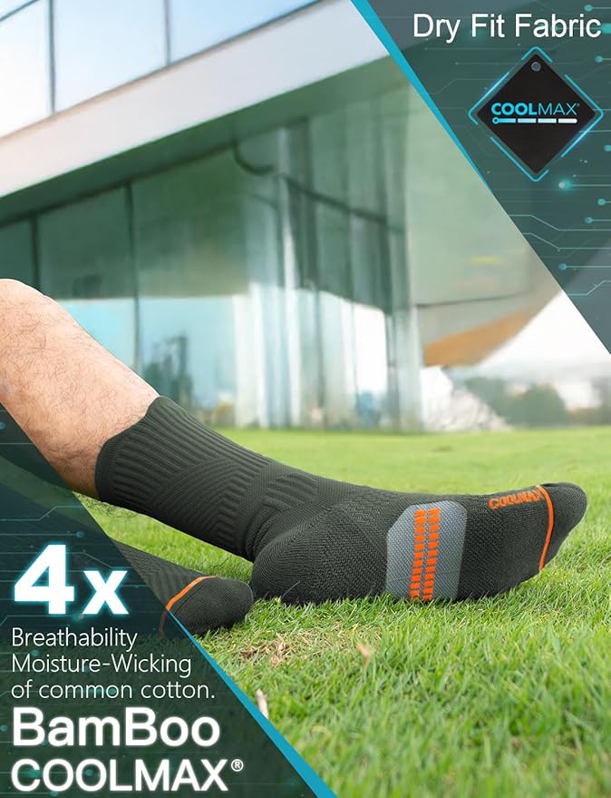 Compression Running Socks, Bamboo Viscose Coolmax Moisture-Wicking Anti-Blister Athletic Hiking Workout Gym Padded