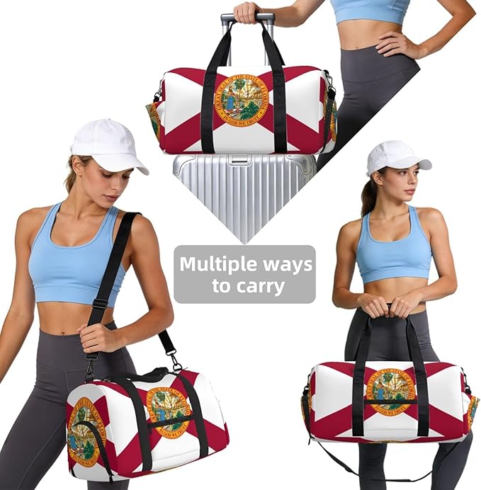 Flag of Florida Print Gym Bag with Shoe Compartment for Women Men, 17.7in Sports Duffle Weekender Tote, Overnight Travel Duffel Bag Carry On