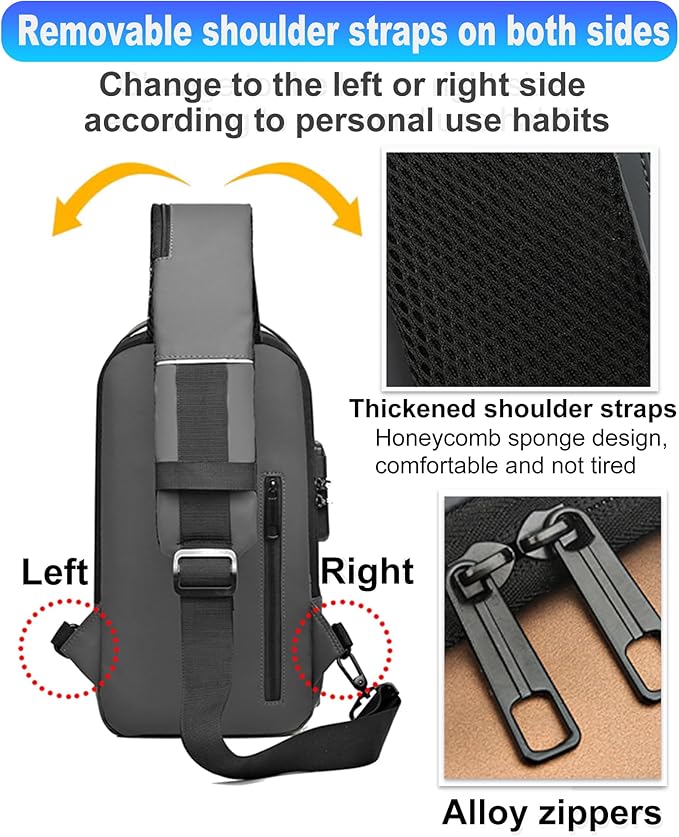Sling Bag for Men Anti-Theft USB Crossbody Backpack Waterproof Chest Daypack | Anti-Theft, USB, Waterproof