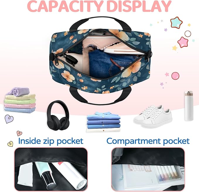 Modern Farmhouse Flower Travel Duffle Bag for Women Men, Overnight Weekender Bag, Carry on Tote for Sport Gym