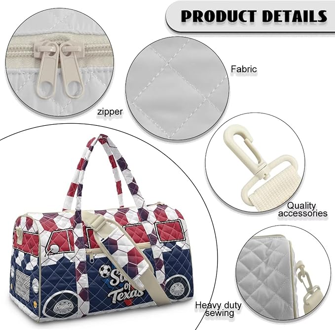 COEQINE Texas Van Car Quilted Duffel Bag for Men Purses Quilted Tote Bag For Woman Large Car With Zipper and Trolley Sleeve