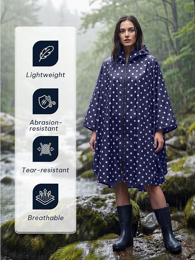 SaphiRose Lightweight Waterproof Rain Poncho for Adults with Hood Portable Rainwear for Outdoor