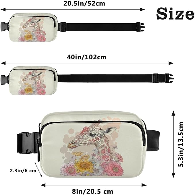 Colorful Giraffe with Flowers Fanny Pack for Women Men Water Resistant Fashion Waist Packs with Adjustable Strap Belt Bag for Travel Workout Jogging Hiking 21219225