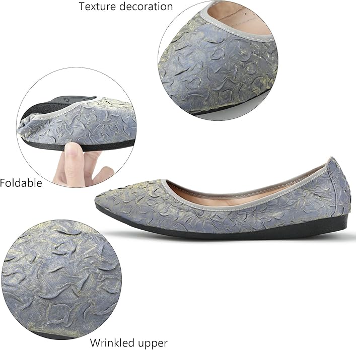 KUNWFNIX Women Ballet Flats Rhinestone Wedding Ballerina Shoes Foldable Sparkly Comfort Slip on Flat Shoes