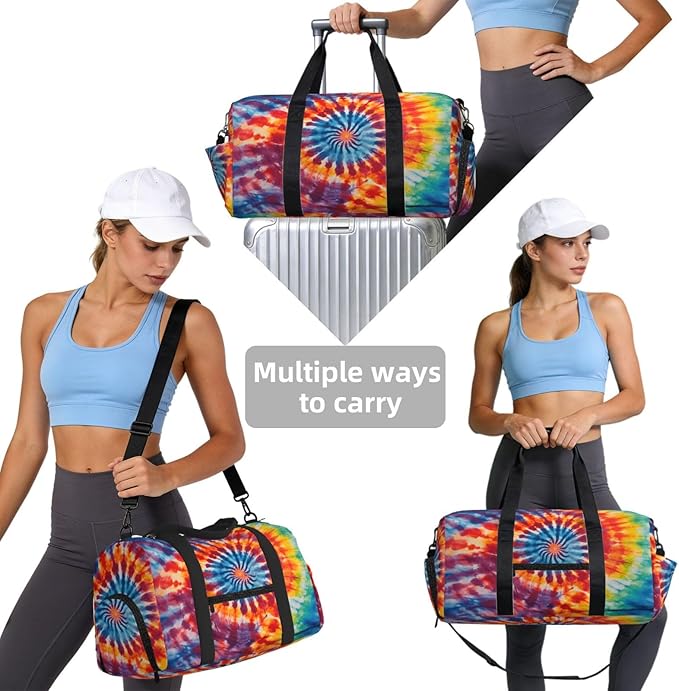 Sports Gym Bag Tie Dye Art Swirl Travel Duffel Bag With Shoe Compartment Shoulder Strap, Lightweight Water-Resistant Weekend Overnight Totes For Women Men