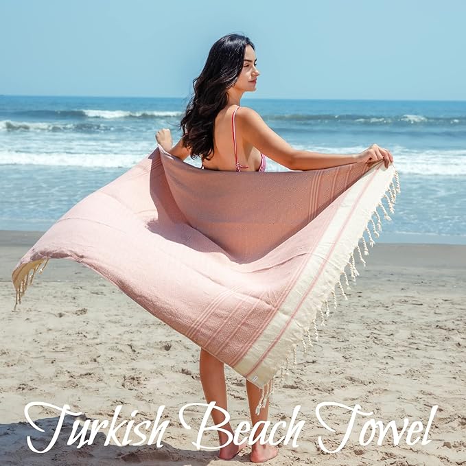 Your Choice Turkish Beach Towel (71x41) - 100% Cotton Turkish Towel, Sand Free Quick Dry Oversized, Lightweight Compact Travel Towel - Color Melon