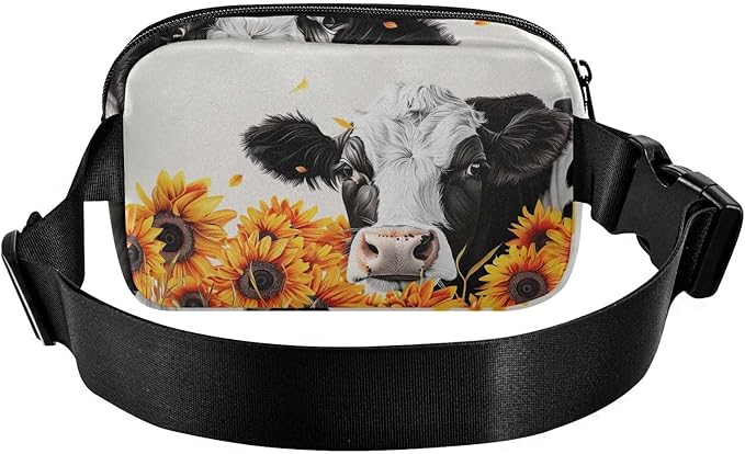 Kawaii Cow Sunflower Fanny Pack for Women Men Water Resistant Fashion Waist Packs with Adjustable Strap Belt Bag for Travel Workout Jogging Hiking 21220226