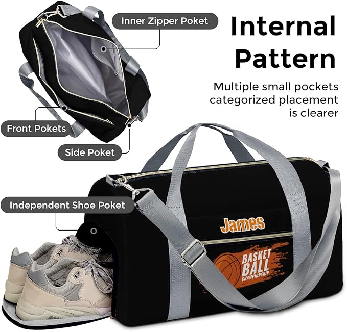 Personalized Tactical Gym Bag For Men，Custom Travel Duffel Bag with Name，Sports Workout Travel Bag with Shoes Compartment-Basketball 4