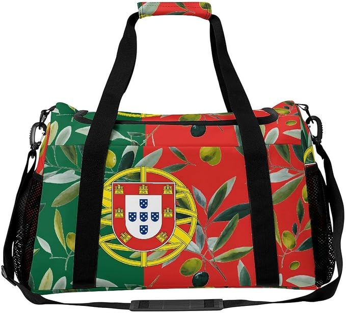 Portugal Flag Portuguese Olives Duffle Bag Gym Bag for Workout Travel Tote with Detachable Straps