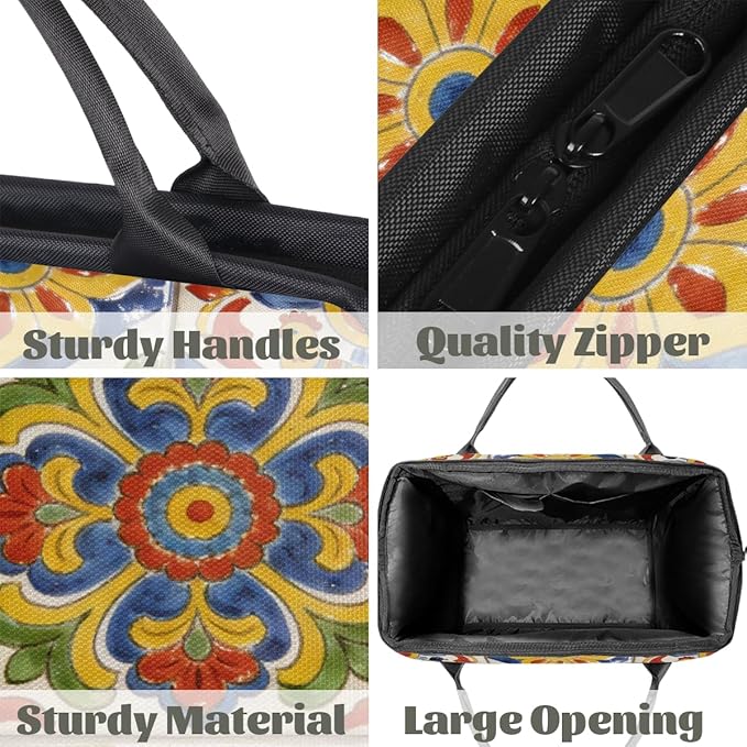 Travel Gym Carrying Bag - Talavera Tile Overnight Weekender Bag for Women Men Girls - Shoulder Large Capacity Tote Bag for Travel, Yoga, School,Mommy Hospital Bag for Labor and Delivery