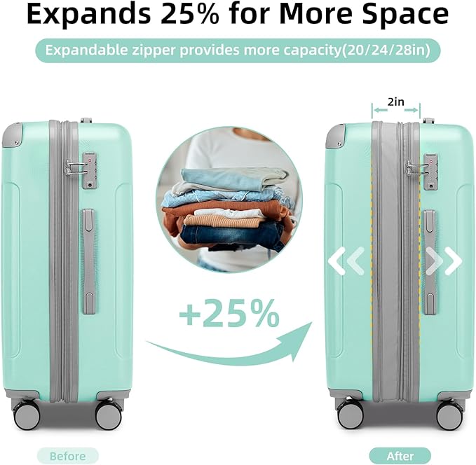 LARVENDER Luggage Sets 6 Piece, Expandable Luggage Set Clearance for Women, Suitcases with Wheels, Hardside Hard Shell Travel Luggage with TSA Lock, Mint Green