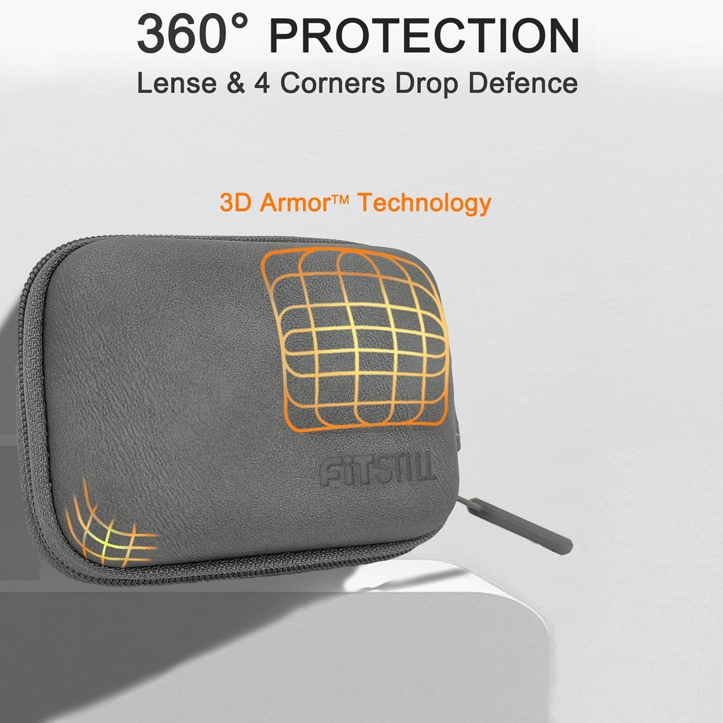 FiTSTILL Grey PU Mini Carrying Case for Go Pro Hero 12/11/10/9/8/7/(2018)/6/5 Black,Hard Shell Travel Storage Case for DJI Osmo Action,AKASO,Campark,YI Action Camera and More