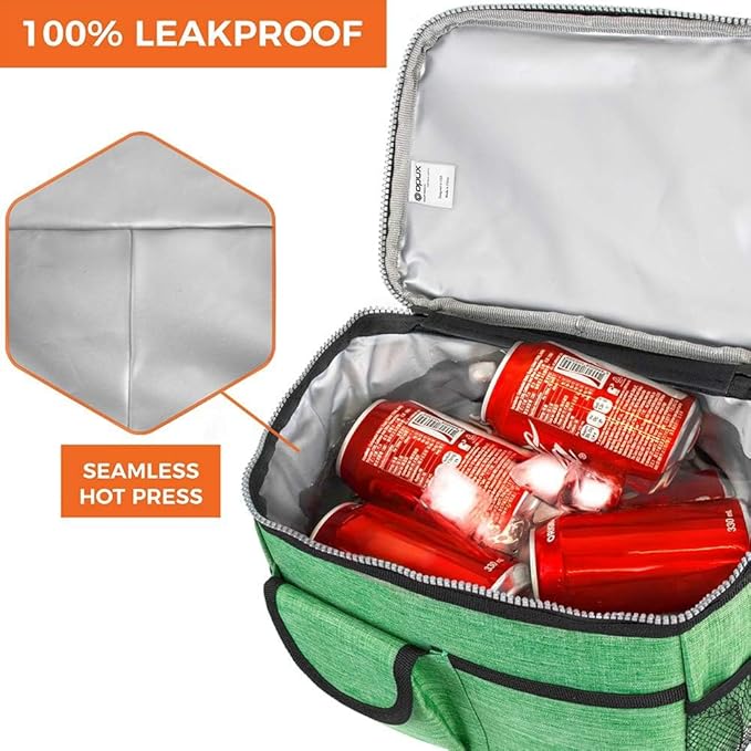 opux Lunch Box for Men, Adult Lunch Box Cooler, Insulated Lunch Bag Women, Dual Compartment Lunchbox for Work, Leakproof Double Decker Lunch Bag, Soft Lunch Pail Tote Boys Girls Kids School, Green