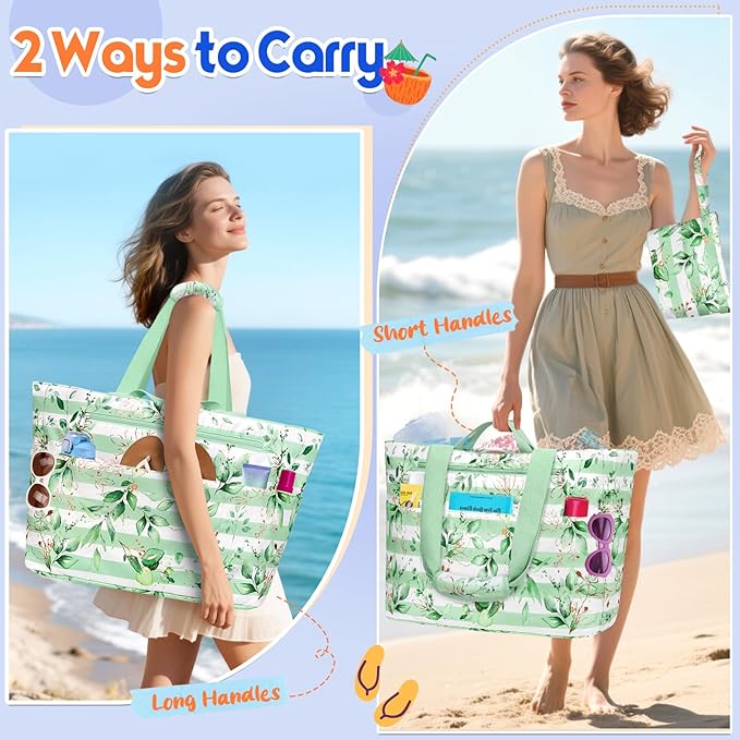 BKNOOU Extra Large Beach Bags Waterproof Sandproof XL Beach Tote Bag for Women Zipper Foldable Swim Pool Bag with Wet Pocket
