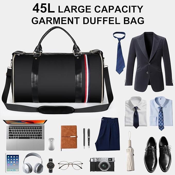 Geestock Garment Bags for Travel, Convertible Garment Bag Carry On with Shoe Pouch & Luggage Sleeve, Large Travel Duffel Bags Oxford 2 in 1 Hanging Suitcase Suit Travel Bag for Men, Black