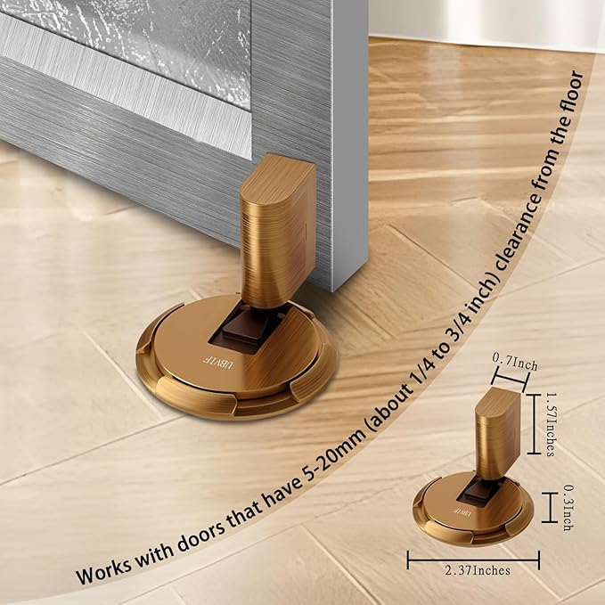 UBVIF No Magnetic Door Stopper, Adjustable, Mechanical Doorstop, Windproof Door Stop for Indoor, No Nails/Screws Needed,Heavy Duty Door Holder,Keep Door Open (1, Matte Brown Bronze)