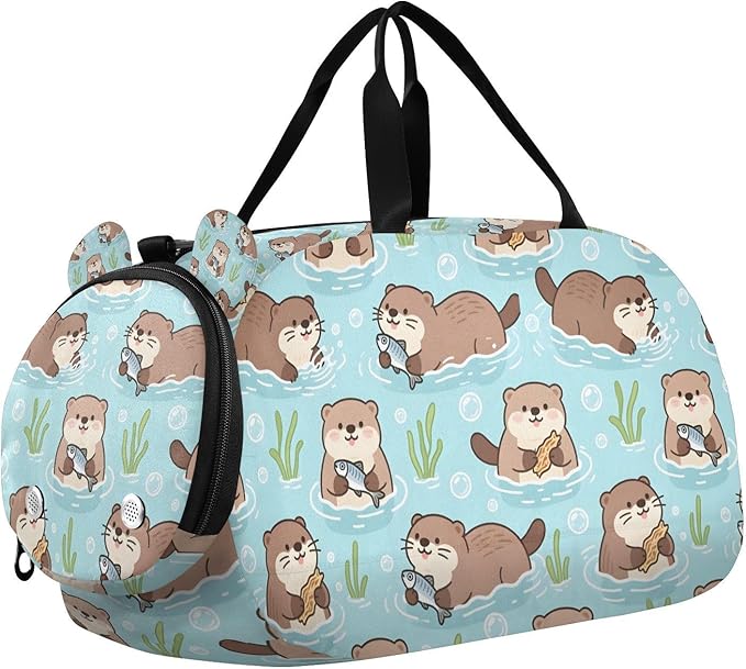 Cute Otters Kids Duffle Bag, Overnight Travel Sport Gym Bags with Shoe Compartment for Boys & Girls