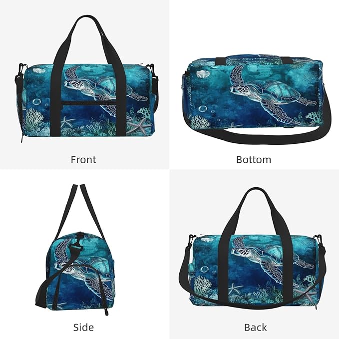 Sports Gym Bag Turquoise Ocean Turtle Travel Duffel Bag With Shoe Compartment Shoulder Strap, Lightweight Water-Resistant Weekend Overnight Totes For Women Men