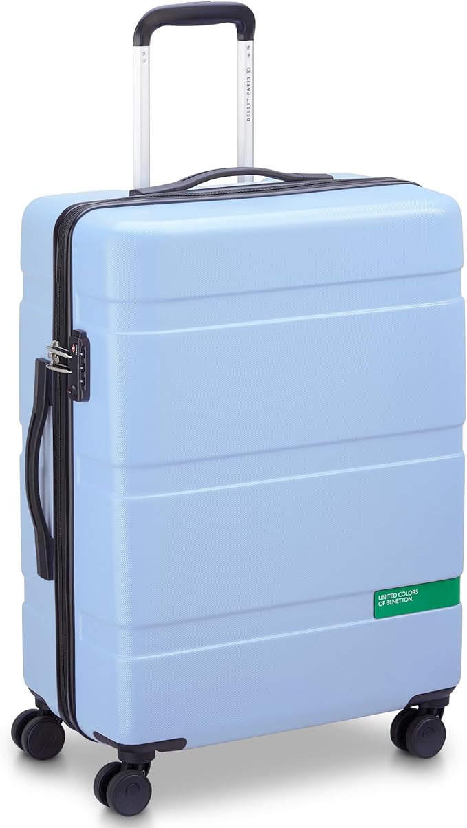 United Colors of Benetton Now! Hardside Luggage with Spinner Wheels, Light Blue, Checked-Medium 23 Inch
