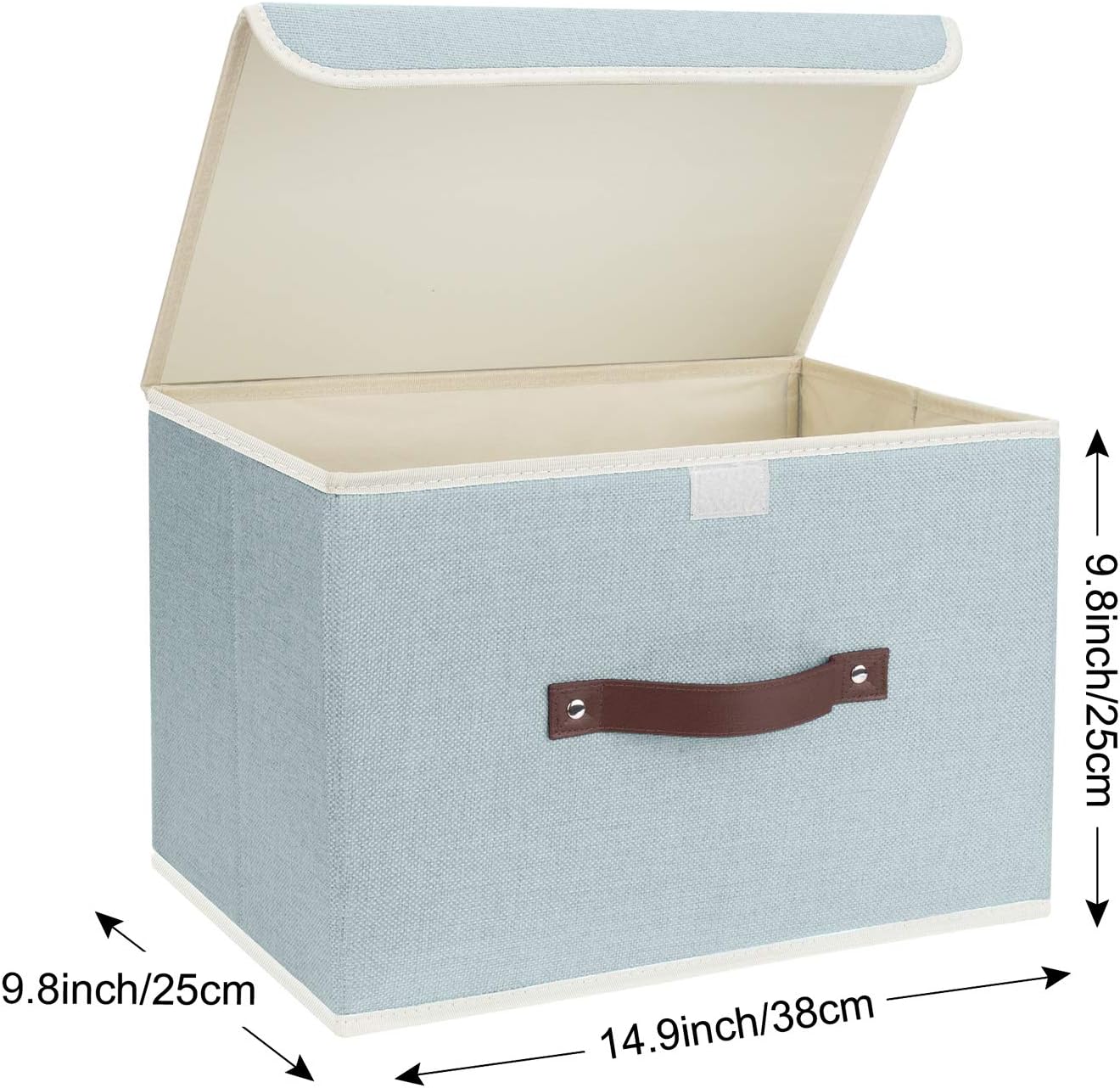 TYEERS Collapsible Storage Boxes, Washable Fabric Storage Bins with Lids, 14.9x9.8x9.8 inches, 3 Pack, Aqua Spring