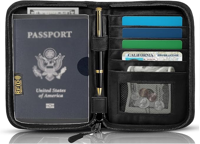 Passport Holder for Travel Essentials, RFID Blocking Protector Passport Wallets, Passport Document Organizer Case for Travel Must Have, Passport Book for Women, Couple, Family Cards, Tickets, ID, Cash