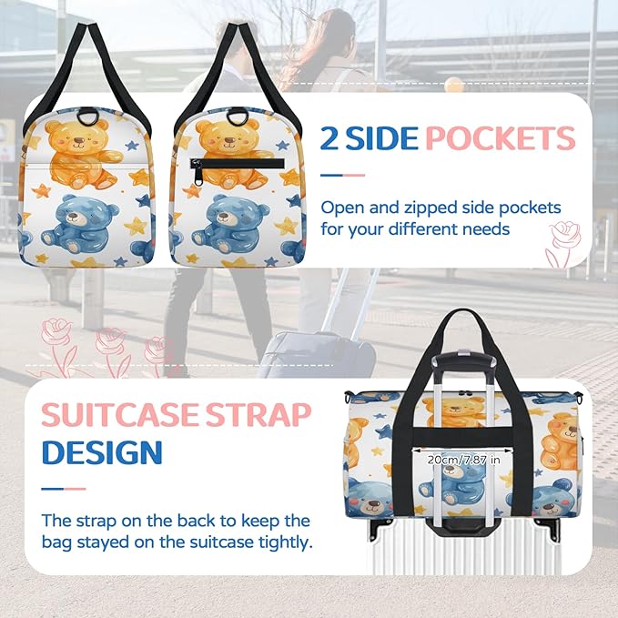 Cartoon Bears Travel Duffle Bag for Women Men, Overnight Weekender Bag, Carry on Tote for Sport Gym