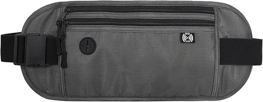 TRAVELSAFE Slim RFID Blocking Money Belt for Travel - Anti-Theft Hidden Passport Holder Waist Wallet with Secure Pouch for Cash, Credit Cards & Phone Safe (B-Dark Grey)