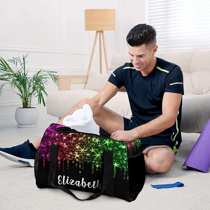 Colorful Sparkle Glitter Print Star Duffel Bag Gym Dance Sport Perform Training Travel Bag for Teens Adults Women Men Detachable Shoulder Strap Packs Luggage Bag