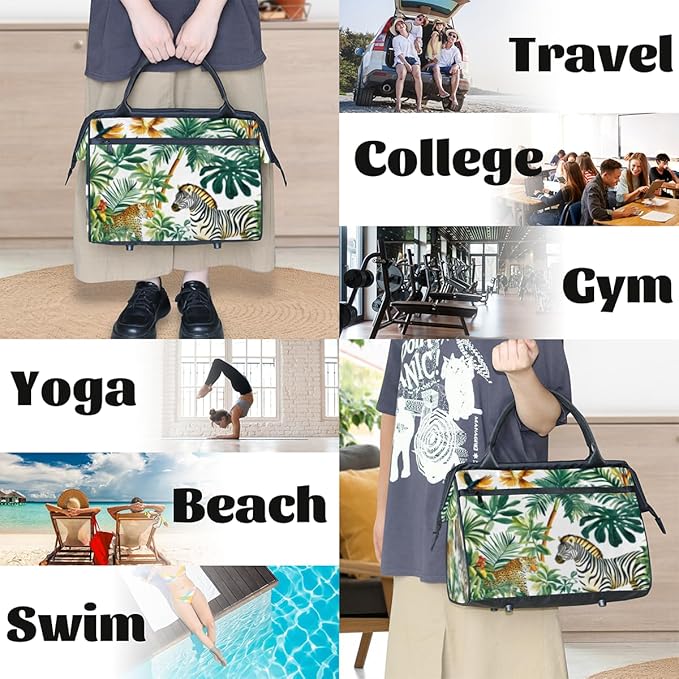Tropical Plants Zebra Overnight Weekender Bag for Women Men Travel Duffel Bags Waterproof Luggage Carry on Sports Yoga Gym Bag