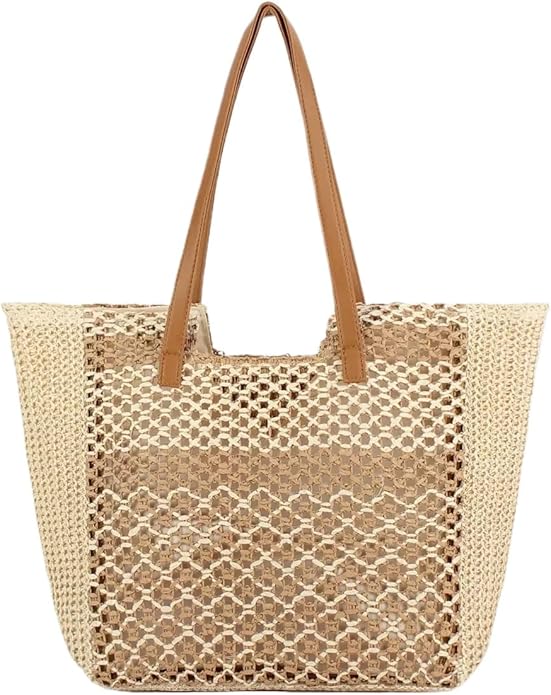 Womens Straw Beach Bag - Summer Woven Handbag Shoulder Tote Bag for Vacation, Travel