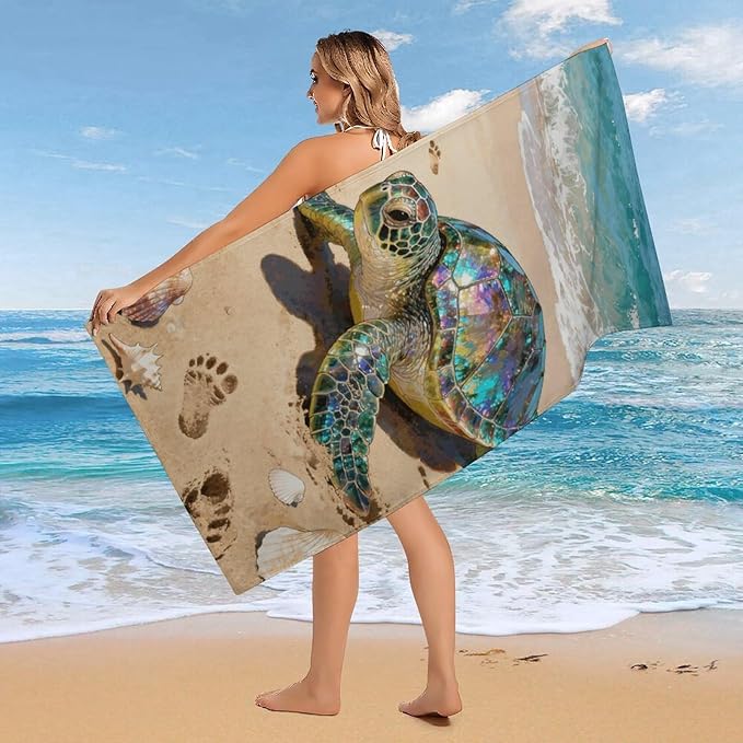 Microfiber Tourmaline Turtle Beach Beach Towel Oversized 62x31 Sand Free & Quick Dry Travel Towel for Adults Super Absorbent Lightweight Thin Pool Towels for Swim Camping Yoga Gym Vacation Essentials