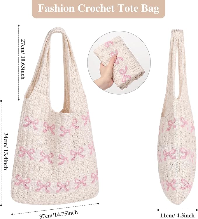 Sightor Crochet Tote Bag, Mesh Beach Bag Knit Summer Hobo Bag Vacation Boho Tote Bag for Women