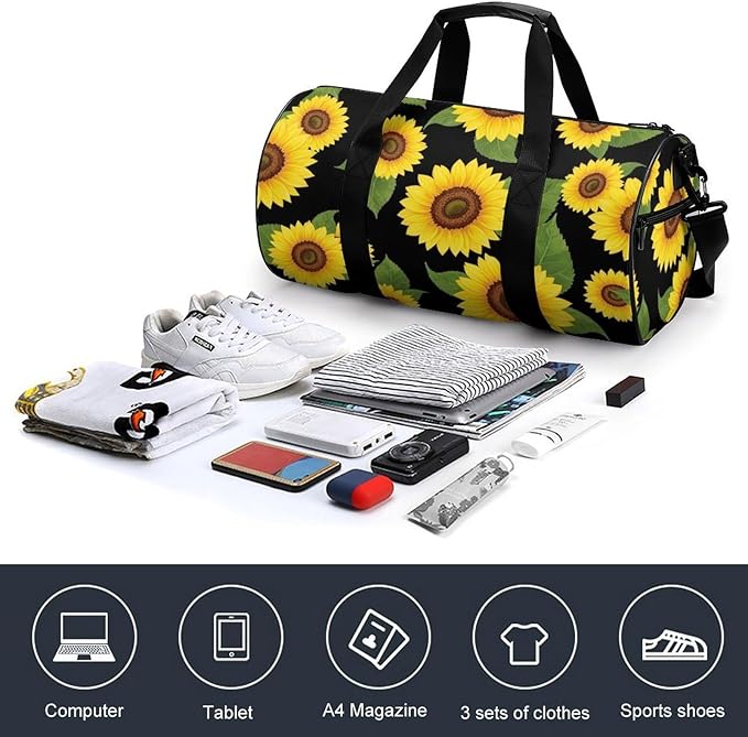 Gym Sports Travel Workout Bag Floral Sunflower (21) Dance Gymnastics Bag Lightweight Carry On Bags Foldable Overnight Bags