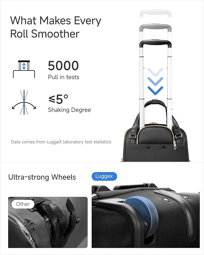 LUGGEX Underseat Carry On Luggage with Wheels, UDK Stylish Lightweight Under Seat Luggage, Soft Sided Personal Item Suitcase for Short Trip (UX-Core, All Black, 16 Inch)