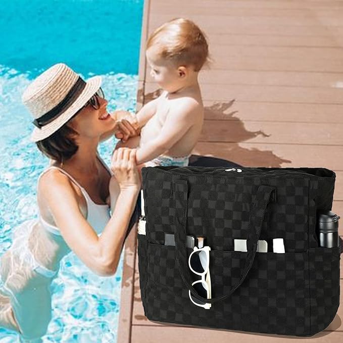 LEDAOU Large Beach Bag Women Waterproof Sandproof Zipper Beach Tote Pool Bag for Swim Gym Grocery Travel with Wet Pocket | Waterproof, Sandproof, Zipper, Pool, Gym, Grocery