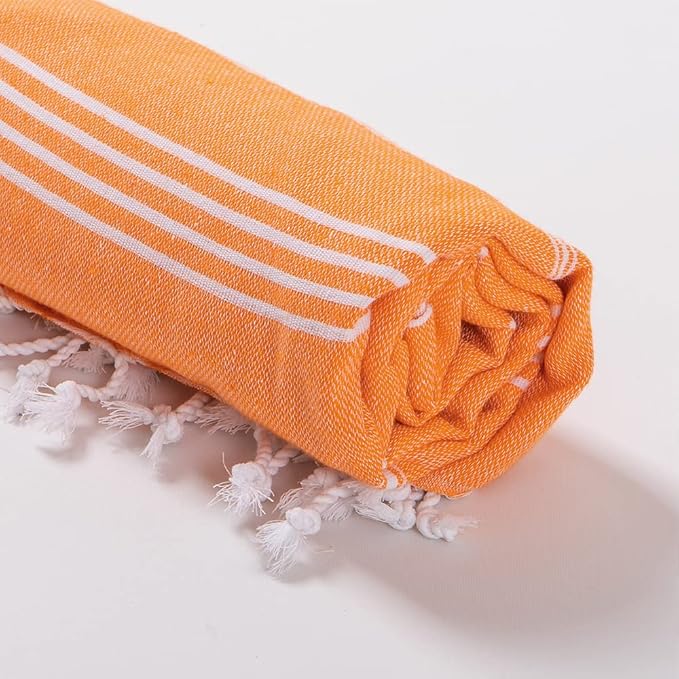 Hencely Turkish Beach Towel 37x68 Oversized, Sand-Free, Quick-Dry, Lightweight - Travel Essential for Pool & Bath - Striped 100% Cotton Bathroom Towels Accessories Gift (Orange)