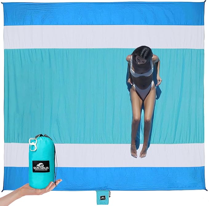 SUN NINJA Sand Proof Beach Blanket - Sand Free Beach Mat, Lightweight & Quick Dry Beach Essentials with Travel Bag, Giant Beach Blanket (10'x9') Perfect for Outdoors, Picnic, Camping & Travel