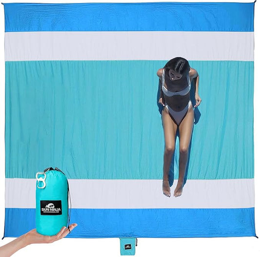 SUN NINJA Sand Proof Beach Blanket - Sand Free Beach Mat, Lightweight & Quick Dry Beach Essentials with Travel Bag, Giant Beach Blanket (10'x9') Perfect for Outdoors, Picnic, Camping & Travel