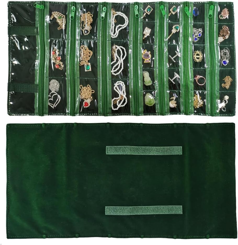 Travel Jewelry Roll Bag Portable Organizer Pouch With Grids&PVC Cover Storage Bags for Necklace, Bracelet, Bracelet,Ring, Badge, Pendant