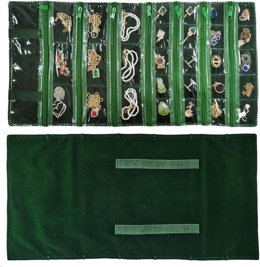 Travel Jewelry Roll Bag Portable Organizer Pouch With Grids&PVC Cover Storage Bags for Necklace, Bracelet, Bracelet,Ring, Badge, Pendant
