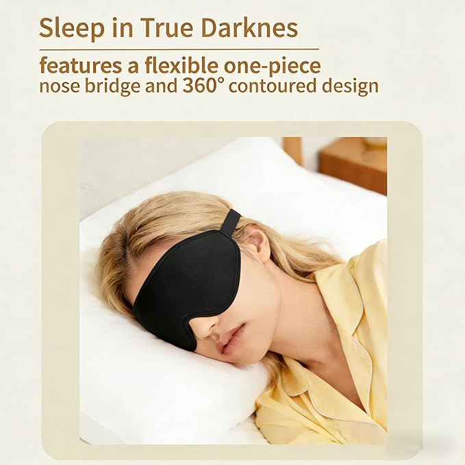 3D Sleep Mask for Side Sleepers, Memory Foam Eye Mask for Sleeping, 100% Blackout, Breathable & Lightweight, Adjustable Strap, No Pressure on Eyes, Soft Travel Sleep Mask for Men & Women Black