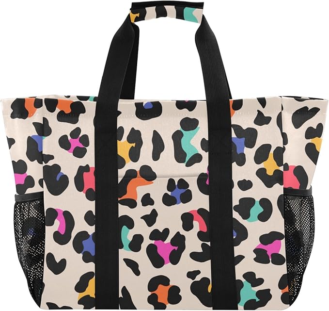 Bolaz Travel Tote Bag，Gym Bag for Men,Waterproof Beach Bag for Women Foldable Reusable-Brown Leopard Print