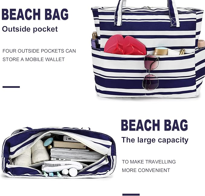 LEDAOU Beach Bag Waterproof Sandproof Women Beach Tote Pool Bag with Zipper for Swim Gym Grocery Travel with Wet Pocket | Sandproof, with Zipper, for Gym, Grocery, Travel, with Wet Pocket