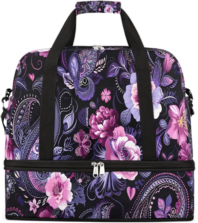 Pink Paisley Abstract Psychedelic Large Weekender Bag with Shoe Compartment Travel Duffel Bags for Women Carry On Hospital Overnight Bag Foldable Personal Item Travel Bags Tote Gym Sports Airplanes