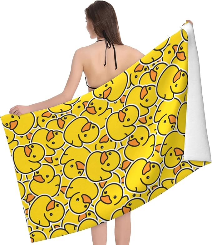 WIBUE Microfiber Oversized Beach Towel, Lightweight Quick Dry Sandproof Towels for Swim Pool Yoga Gym Camping, Beach Essentials Accessories Vacation Gift (Yellow Duck, 52”x32”)