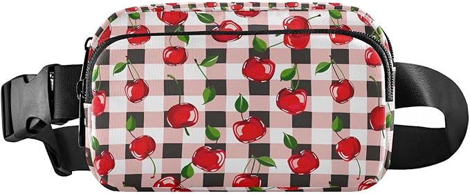 Cherry Red Checkered Plaid Fanny Pack for Women Men Water Resistant Fashion Waist Packs with Adjustable Strap Belt Bag for Travel Workout Jogging Hiking 21219404