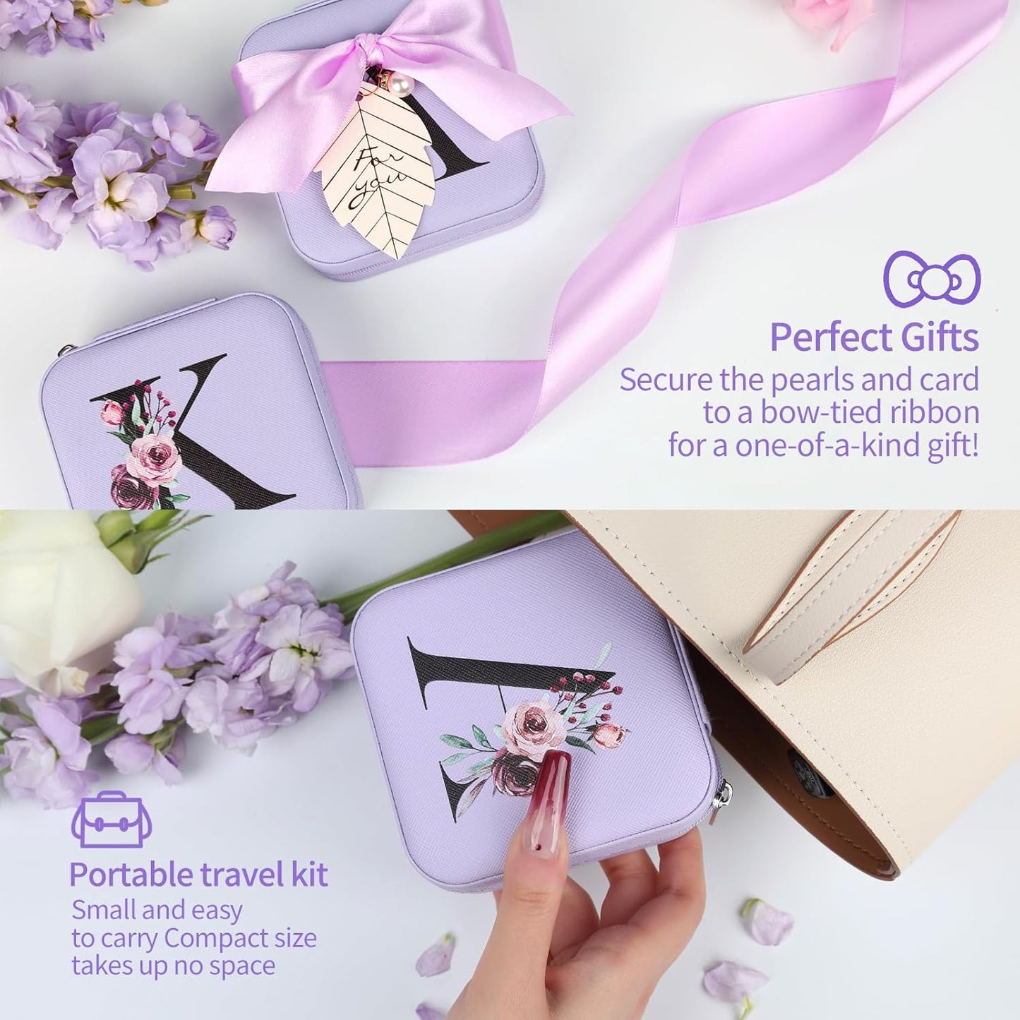 AYGXU Travel Jewelry Box for Women and Girls - Small Case With Initial A-Z - Teacher Gifts